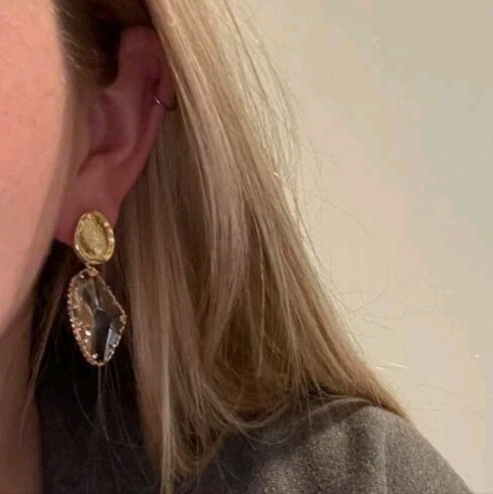 Gold 16k statement earrings tone dangle faux crystal classic formal 💖2/$30 - Picture 8 of 11